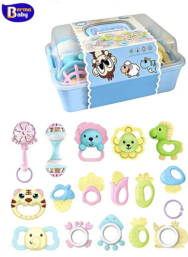 Berma Baby 18 Pieces Baby Rattle Toy Set, Baby Grasp Rattles, Easy Grip Sensory Teether, Baby Development Learning Musical Toy, Newborn Shower Birthday Gift for Boys and Girls - Image 1